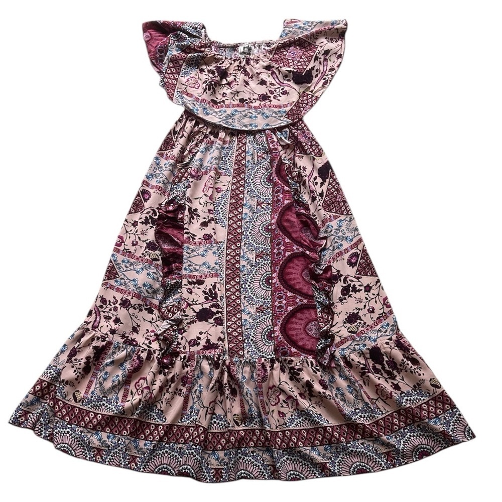 Jaase Bohemian Floral Prairie Maxi Ruffle Dress Size Small